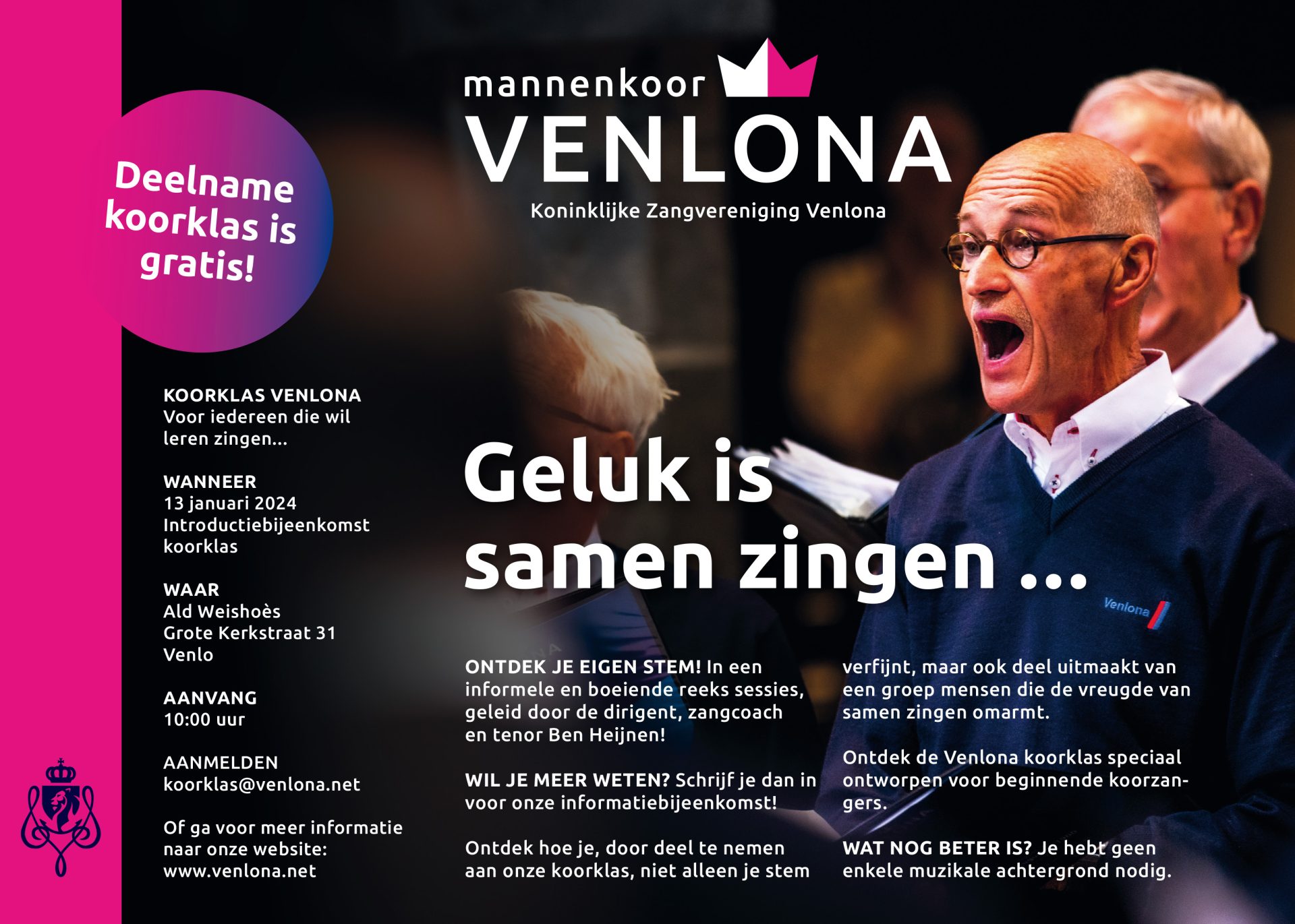 De advertentie die Mannenkoor Venlona publiceerde in de VIA Venlo.